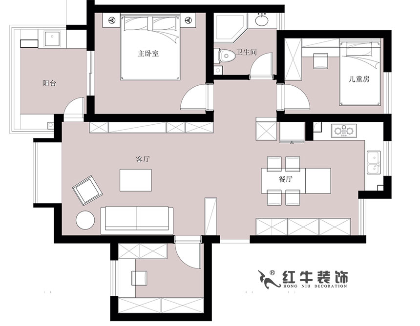 陸利民_東郊（jiāo）小（xiǎo）鎮二街區32-3-206-90㎡-美式輕（qīng）奢風格_平麵布置圖