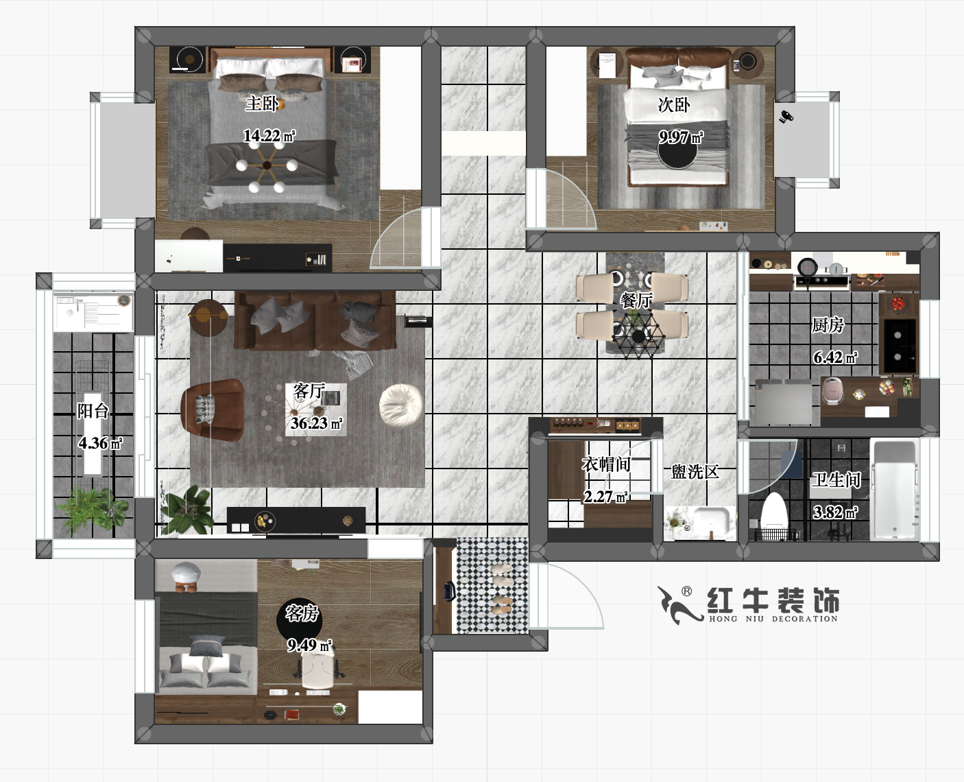 劉小勇_壹城東區13-206-108㎡-現代簡約風（fēng）格_彩平（píng）圖