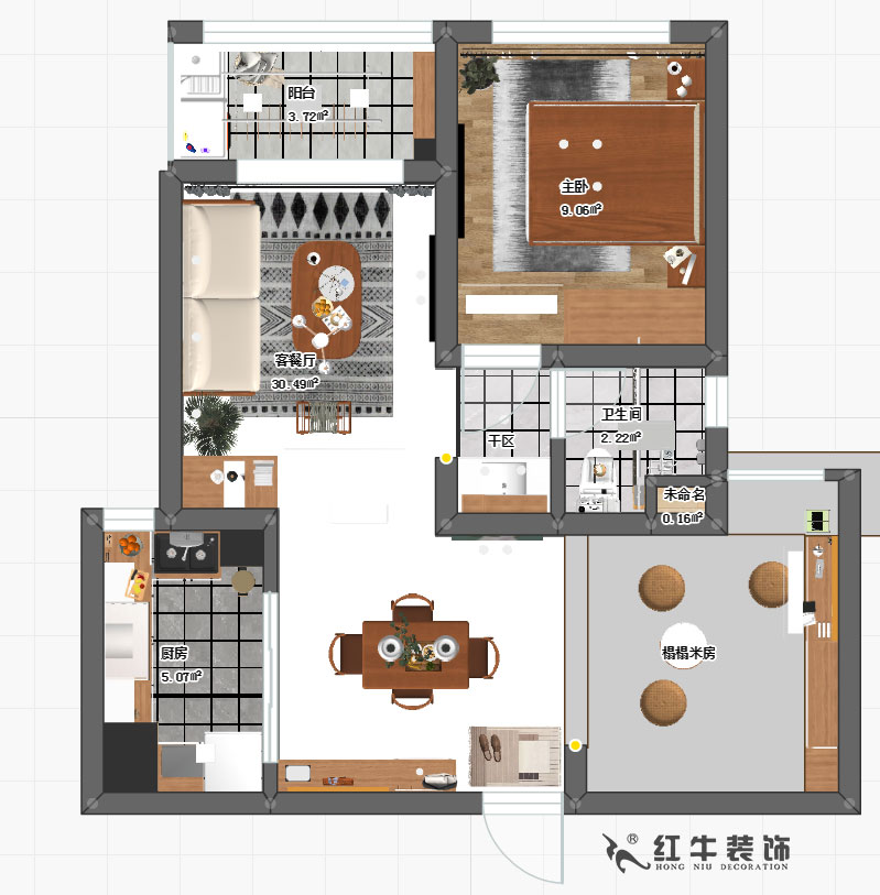 陶陽_萬達東坊4-803-73㎡-現代輕奢風格_2室2廳1衛_成品家￥9