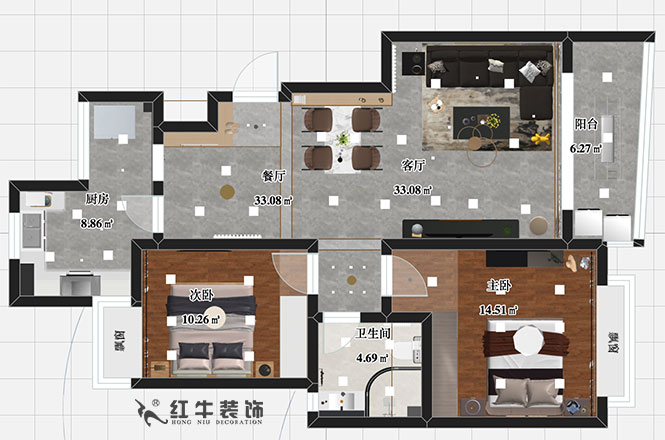 張智猿（yuán）_聚寶山莊杜英街區10-802-90㎡-輕奢風格00彩平圖