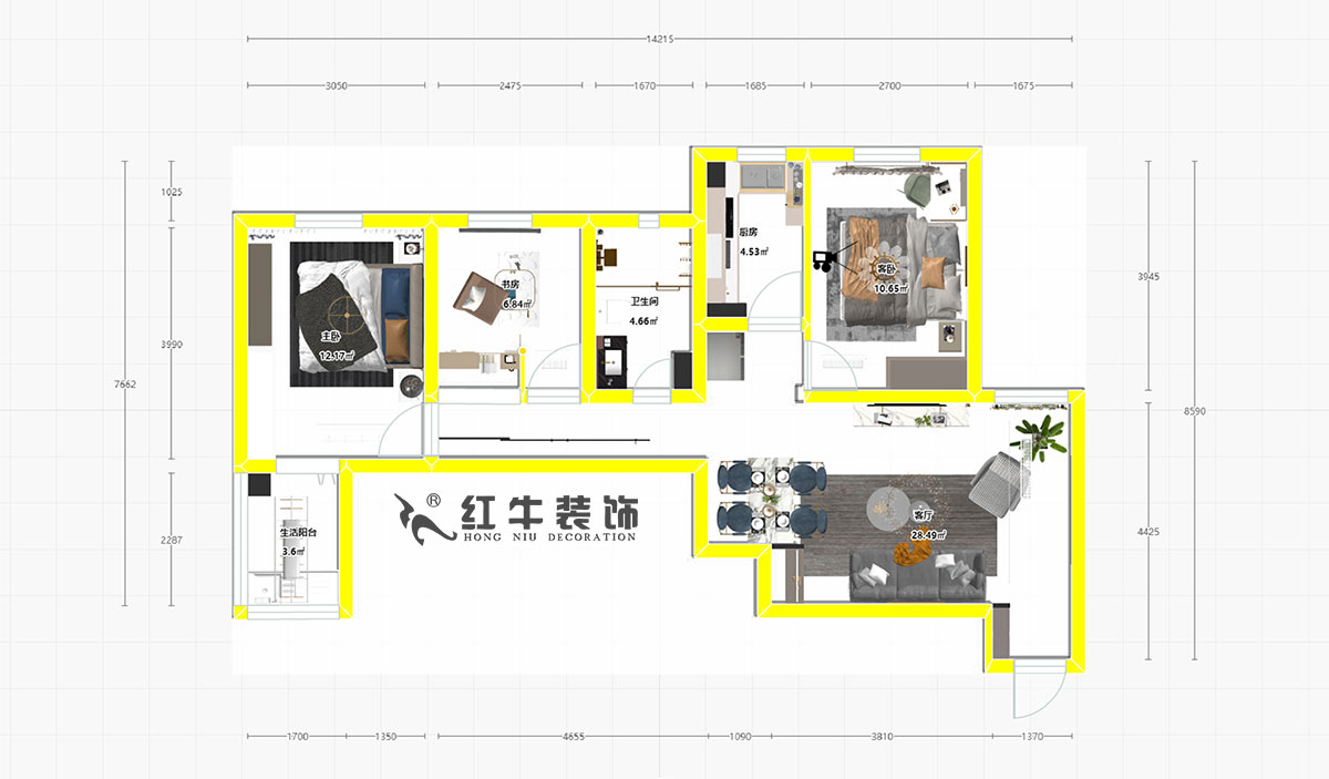 朱（zhū）明琪_高教新村2-1608-98㎡-現代簡約（yuē）風格00彩平圖