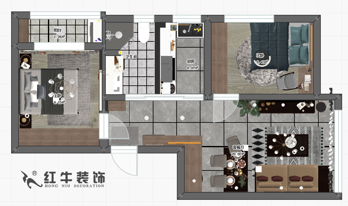 陶陽_萬達東（dōng）坊4-101-70㎡-現代輕奢風格00彩平圖