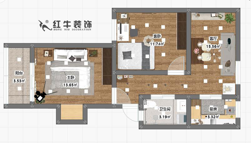 魏明花_西華東村（cūn）11-3-605-60㎡-簡約風格00彩平圖