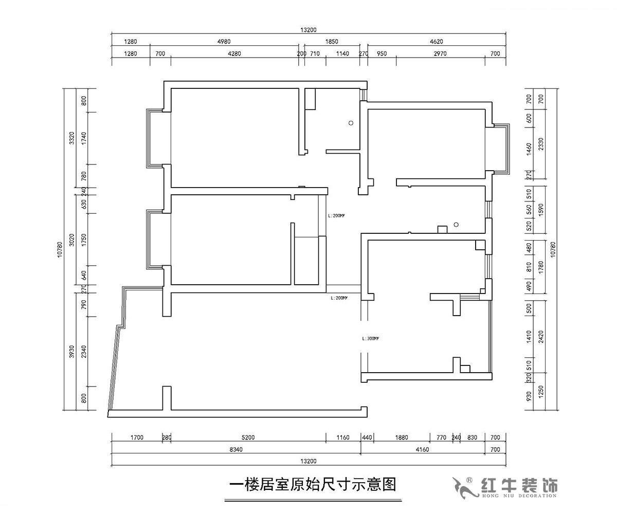 房亮（liàng）_楓丹白露21-102-125㎡-現代簡約風格_3室2廳2衛（老房裝修）_定製家￥214554_全包22萬00_01原始結構（gòu）圖（tú）