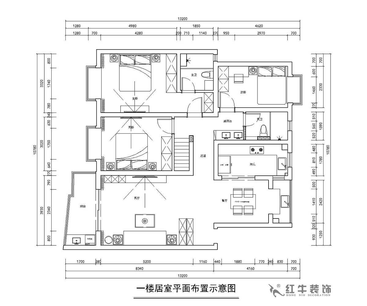 房亮_楓丹白露21-102-125㎡-現代簡約風格_3室2廳2衛（老房裝修）_定製家（jiā）￥214554_全包22萬00_02平麵布置圖