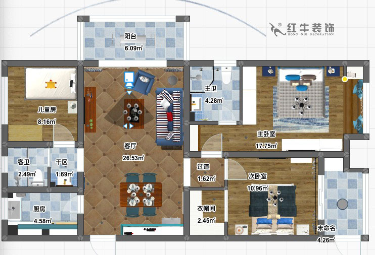 陸利民_碧景山莊6-201-117㎡-地中海風格_3室2廳2衛（新房裝修）_成品家￥156700_全（quán）包15