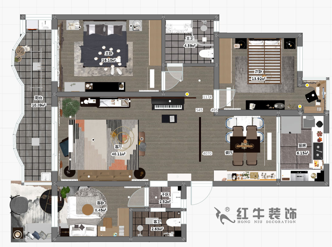 仇美蓉_半山花園4-2-304-125㎡-現代風格（gé）_3室2廳2衛（老房裝修）_定製家（jiā）￥184867_全包18