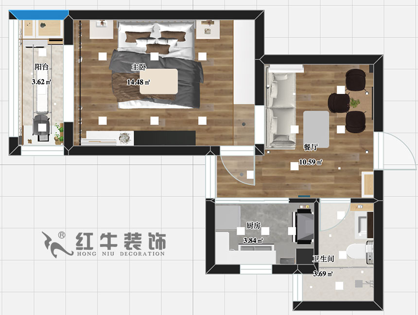 張智猿_銀龍四期（qī）11棟2-706-42㎡-現代簡約風格_1室1廳1衛（老房（fáng）裝修）_定製家￥79453_全（quán）包8萬00_03彩平圖（tú）