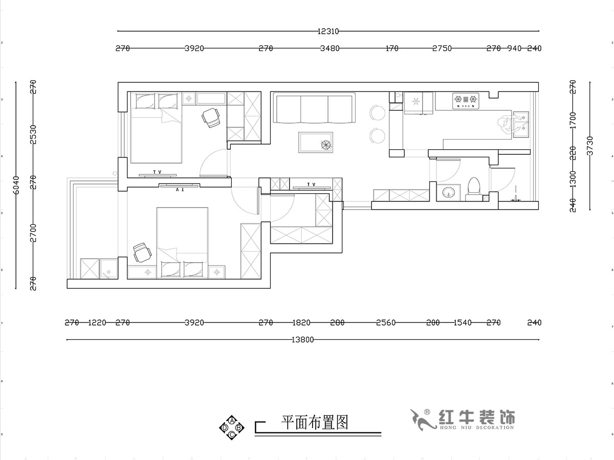 【實景案例】張智（zhì）猿｜熱河南路308小區11-3-201-60㎡-簡約風格｜2室1廳1衛｜老房裝修｜成（chéng）品家￥92700｜全包12萬｜00_02平麵布置圖