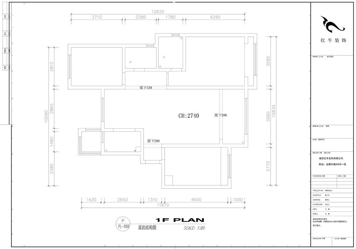 【實景案例】高靈慧｜弘陽時光印象1-201-115㎡-現代風格｜3室2廳2衛｜定製家￥154784｜全包15萬｜00_01原（yuán）始結構圖