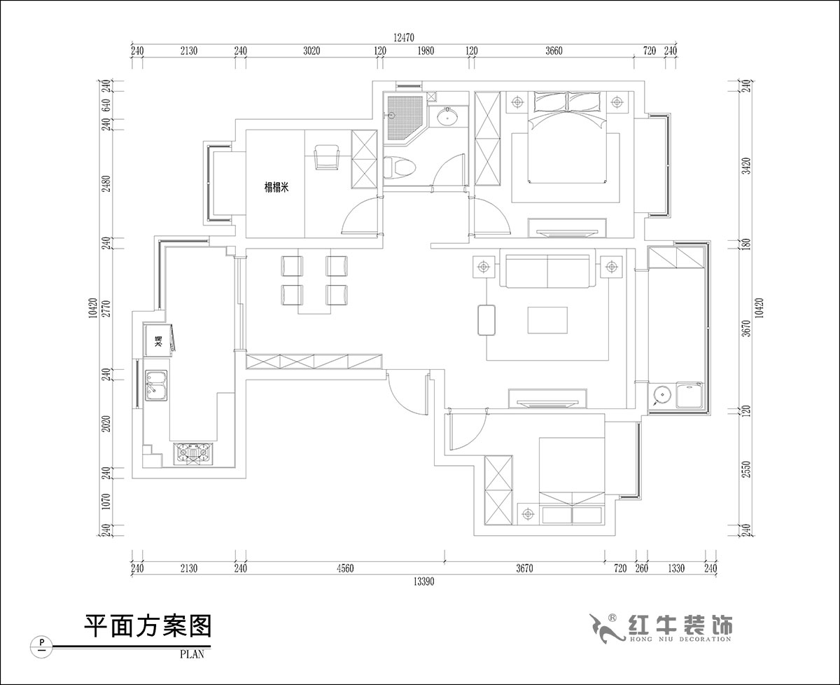 張桐瑋｜恒大林溪郡13-1001-99㎡-簡歐風格｜3室1廳1衛｜新房裝修｜定製家￥122000｜全包13萬｜00_02平麵方案圖