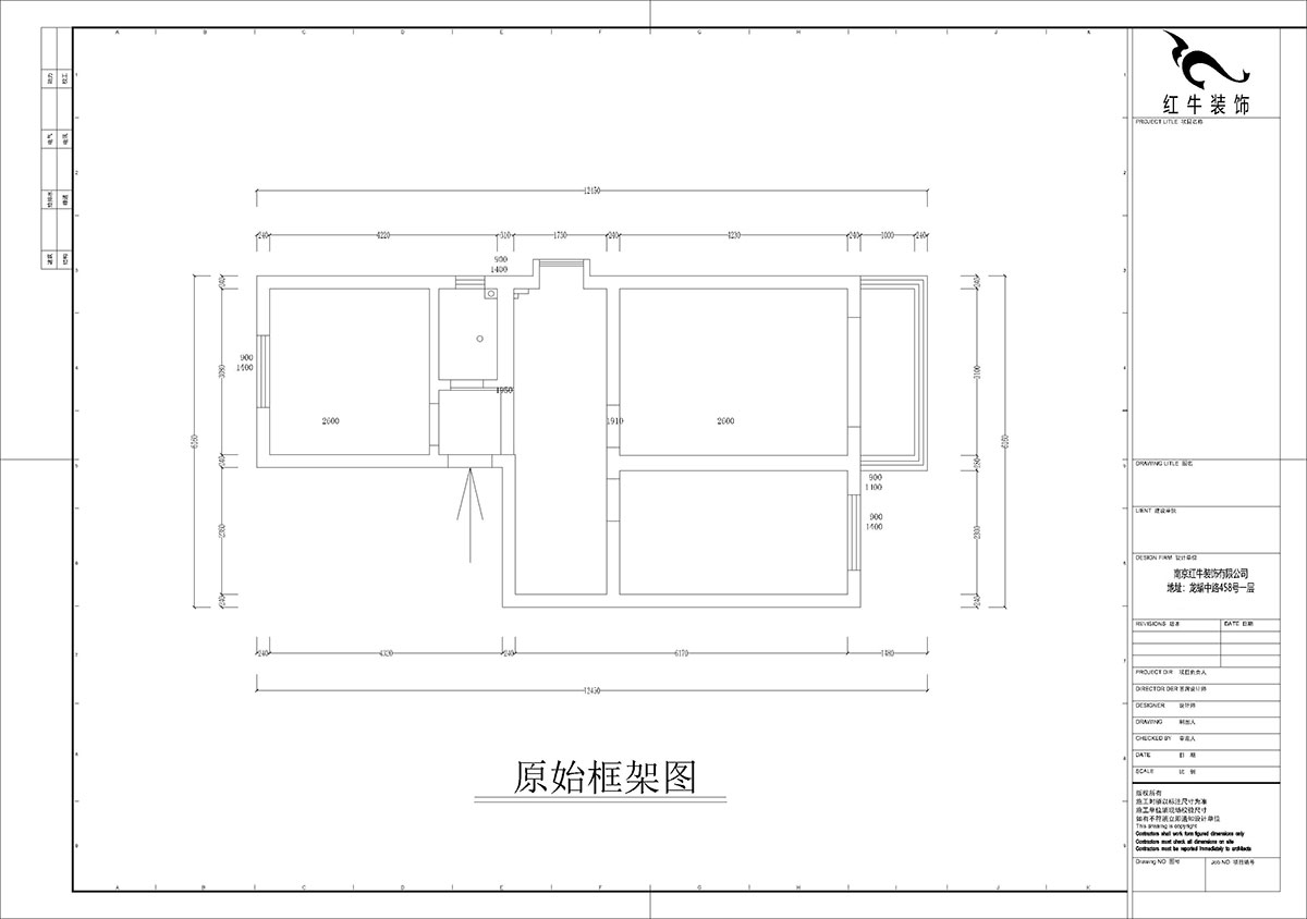 孟憲濤｜張府園小區（qū）20號202室-70㎡-簡約風格（gé）｜2室1廳1衛｜老（lǎo）房（fáng）裝修｜定製家￥95000｜全包12萬｜00_01原始框架圖