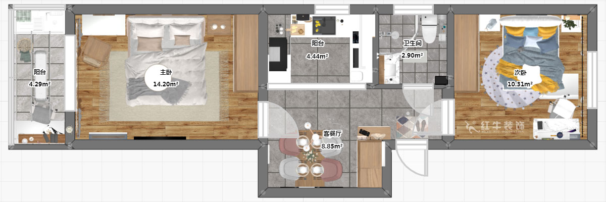 高靈（líng）慧｜寧夏路17-1號（hào）4-302-60㎡-北歐風格｜2室1廳1衛｜老（lǎo）房裝修｜定製家￥79500｜全包7