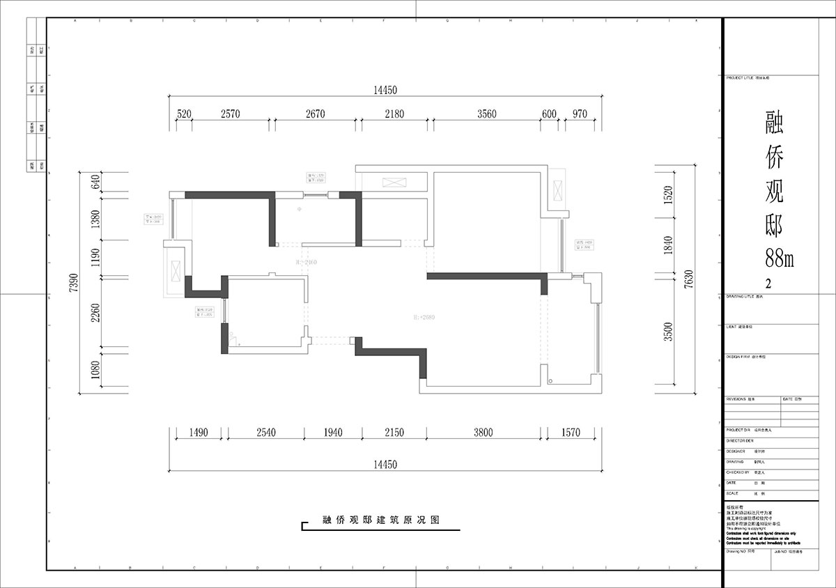 【實（shí）景案例】張桐瑋｜融僑觀邸-88㎡-黑白極限風｜3室2廳1衛｜新房裝修｜定製家｜全包12萬｜00_01建築原況圖