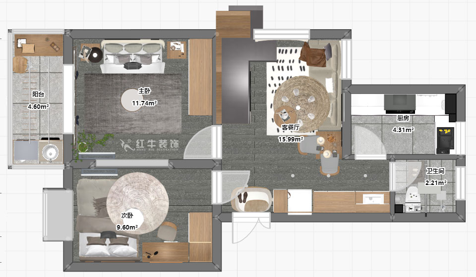 孟憲濤｜堯順佳園2期60-606-72㎡-簡約風（fēng）格｜3室1廳1衛｜新房裝修｜定（dìng）製家｜全包11萬｜00_03一層平麵彩圖