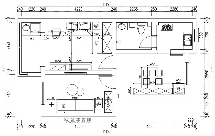 張桐（tóng）瑋｜南堡新寓7-2-102-58㎡-現代（dài）簡約風格｜2室（shì）1廳1衛｜舊（jiù）房改造｜定製家￥66000｜全包6