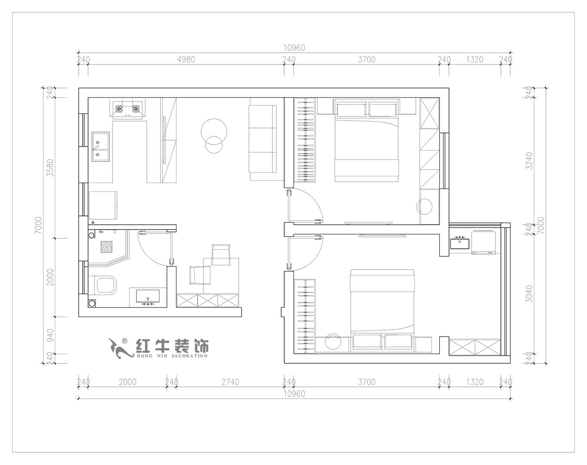 朱明（míng）琪（qí）｜旭光裏（lǐ）57-4-407-69㎡-現代（dài）簡約風格｜2室（shì）2廳1衛｜老房翻新｜定製家￥113520｜全包11萬｜00_02平麵布置圖