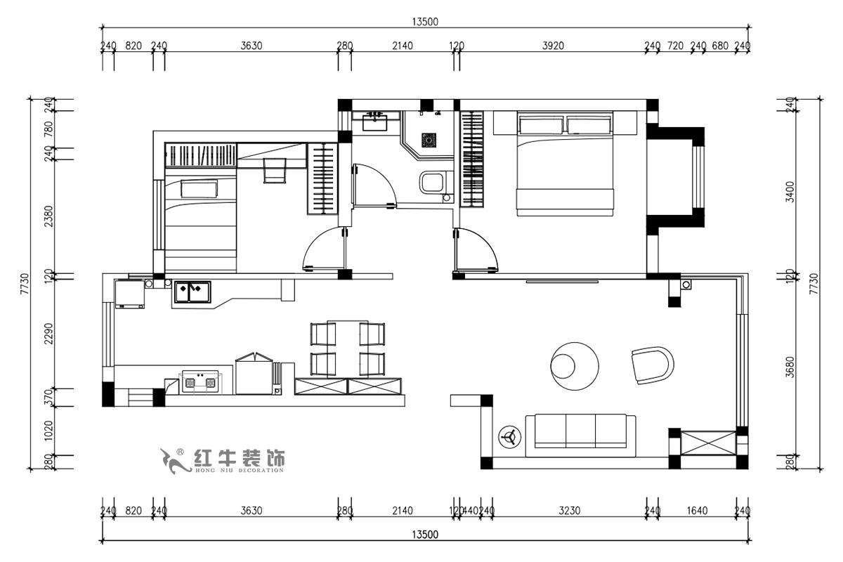 朱明琪｜遠拓橡樹城12-3-505-85㎡-現代簡約（yuē）風格｜3室2廳1衛｜新房裝修｜定製家￥120106｜全包12萬｜00_02平麵方案圖（tú）