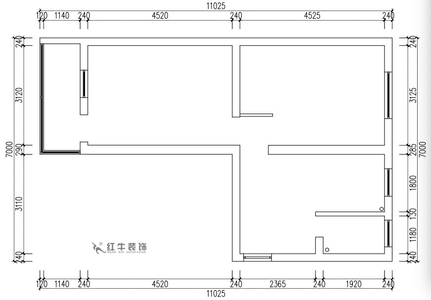 張（zhāng）桐瑋｜老虎頭3-1-403-59㎡-現代（dài）簡約風格｜2室1廳1衛｜老房裝修｜定製家￥68410｜全包10萬｜00_01原始結構圖