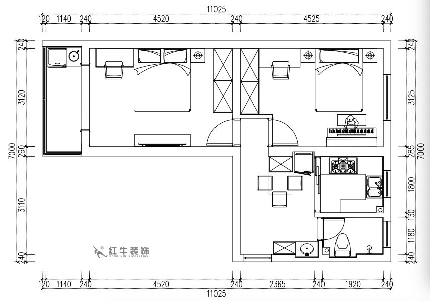 張（zhāng）桐瑋｜老虎頭3-1-403-59㎡-現代簡約風格｜2室1廳1衛｜老房裝修｜定製家￥68410｜全（quán）包10萬（wàn）｜00_02平麵（miàn）方案圖