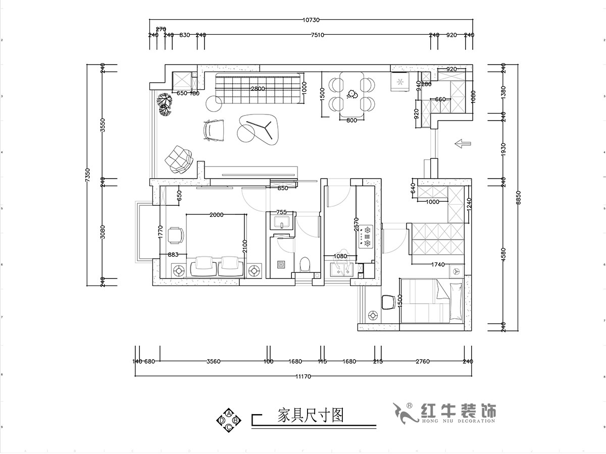 張智猿｜華山山莊4-1102-89㎡-現代風格｜2室2廳1衛｜老房裝修｜定製家￥130859｜全包14萬｜00_03家具尺寸圖