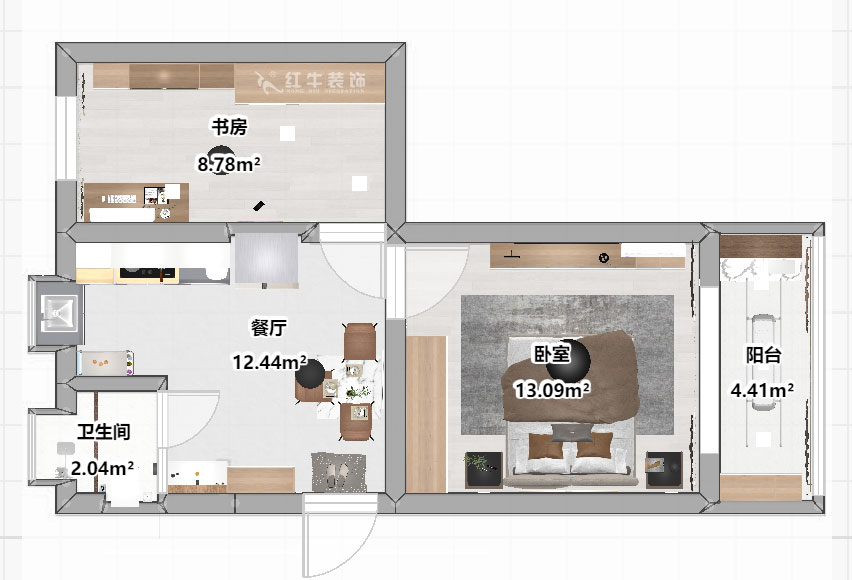 劉曉芳｜隨園10號2-501-51㎡-現代簡約風格（gé）｜2室1廳（tīng）1衛｜老房裝修｜定製（zhì）家￥86990｜全包8