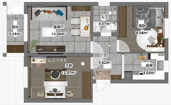 吳波｜馬台街56號502-401-60㎡-現代風格｜2室2廳1衛｜老房裝修｜定（dìng）製家（jiā）｜全包（bāo）9