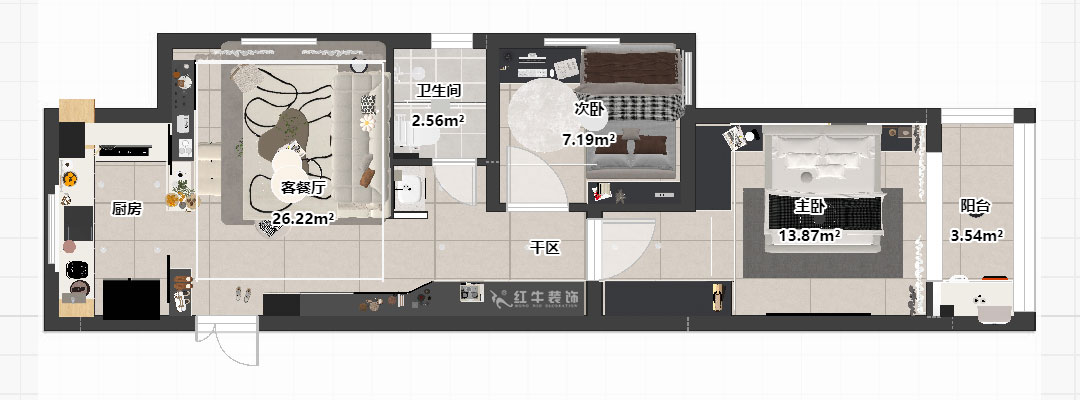 劉曉芳｜觀泓（hóng）雅苑A7-3001-75㎡-奶（nǎi）油極簡風格（gé）｜2室1廳1衛｜新房裝修｜定製家｜全（quán）包11