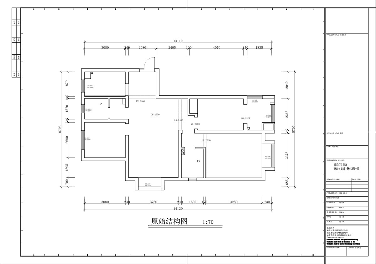 蔣琛｜金域國際（jì）10-2004-105㎡-現代簡約風格｜3室1廳1衛｜毛坯裝（zhuāng）修｜定製家｜全包（bāo）12萬｜00_01原始結構圖