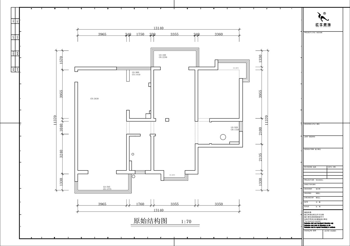 蔣琛｜蔚藍星座1-804-130㎡-現代簡約風格｜3室2廳2衛｜老（lǎo）房裝修｜定製家｜全包19萬｜00_01原始結構圖